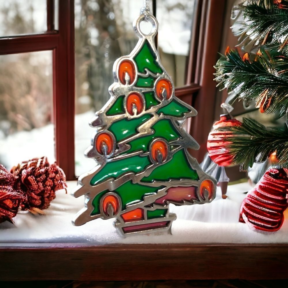 RUSS BERRIE Christmas Tree Ornament Acrylic Translucent Stained Glass‎ Holiday